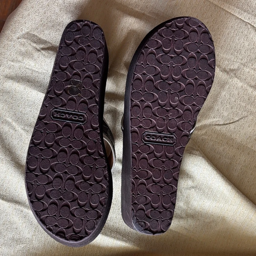 Coach Black Footbed White-Trim Logo Strap Thong Sandals - Picture 8 of 16
